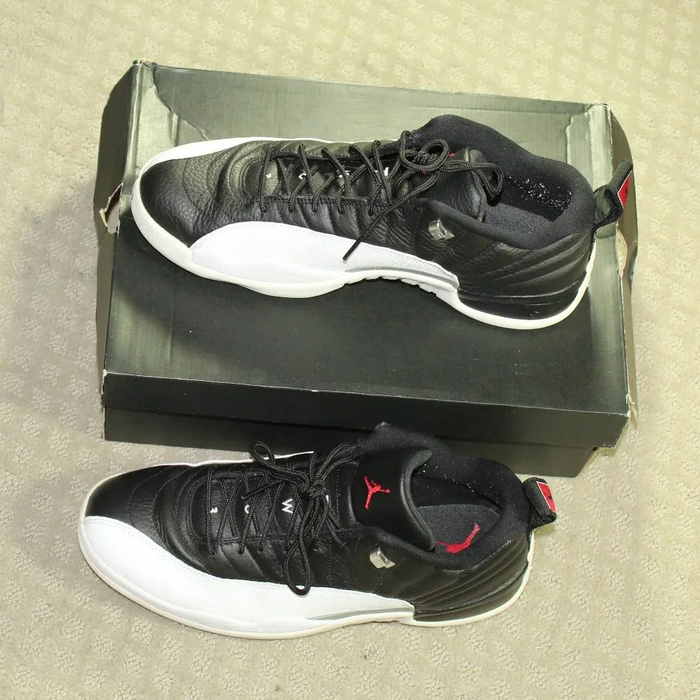 Size 12 - Air Jordan 12 Retro Low Playoffs Black/Varsity Red-White Sneakers IOB